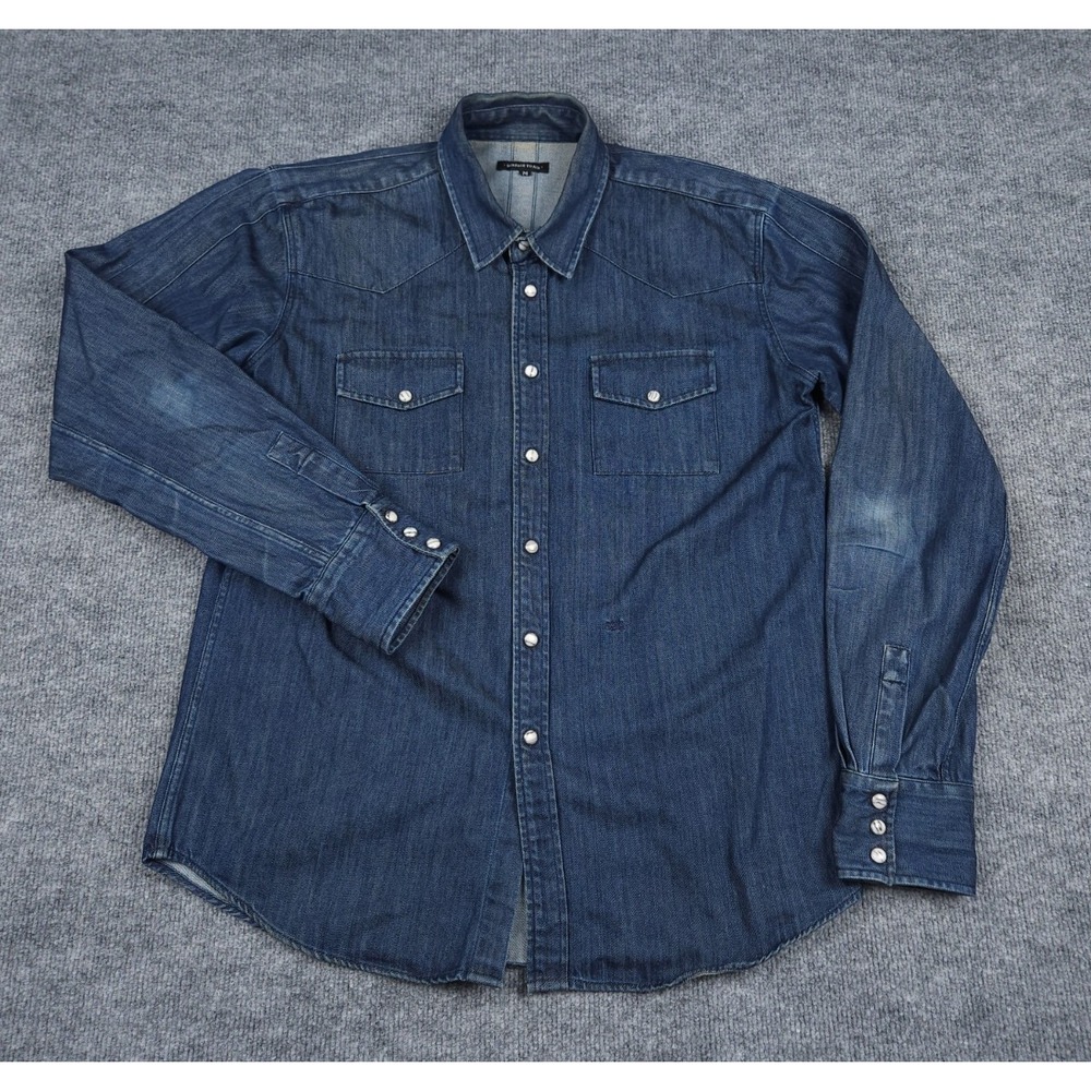 Surface to Air Denim Chambray Shirt Men's Medium Blue Heavy Thick Pearl Snap WOW